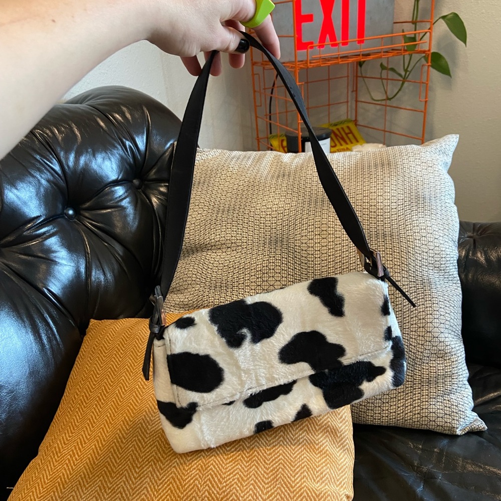 Fur cow print purse